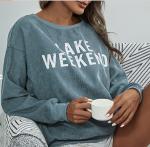 Casual Printed Crew Neck Sweatshirts Embroidered Women Pullover Sweatshirt