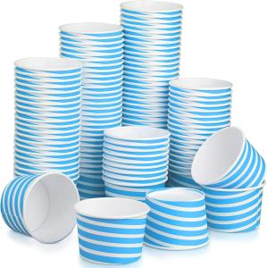 China 100 Pack Blue Sundae 7 Oz Disposable Paper Cups For Hot Drinks Water Ice Cream factory