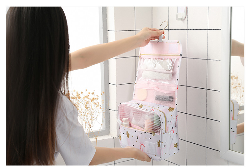 Flamingo Printed Portable Hanging Travel Makeup Bag