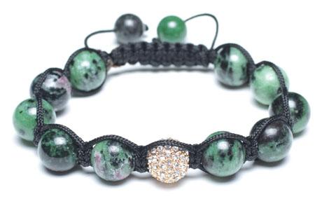 Adjustable Shamballa Bracelet, Ruby Zoisite Rounds & Crystal Rhinestone Ball