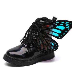 China 3D Transparent Butterfly Size 26 6inch Side Zip Waterproof Boots Shiny Leather Upper factory
