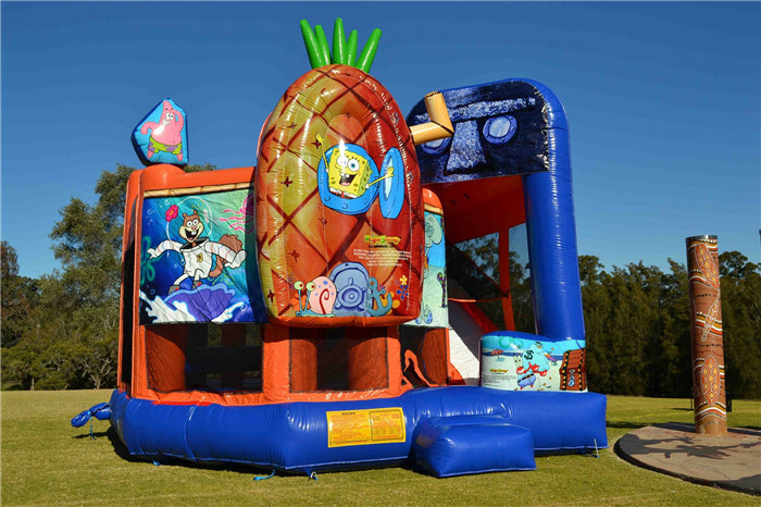 Colorful PVC Spongebob 5 In1 Inflatable Bouncer Combo Jumping Castle For Play EN14960