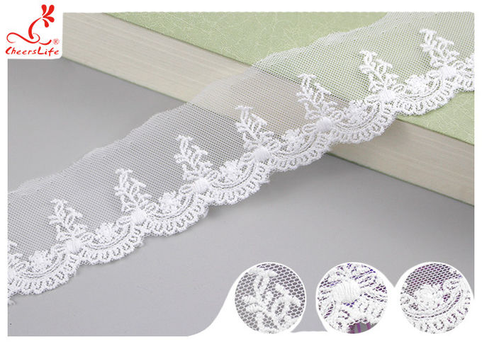 Vietnam Floral Nylon Mesh Lace Trim With Cotton Embroidery Patterns