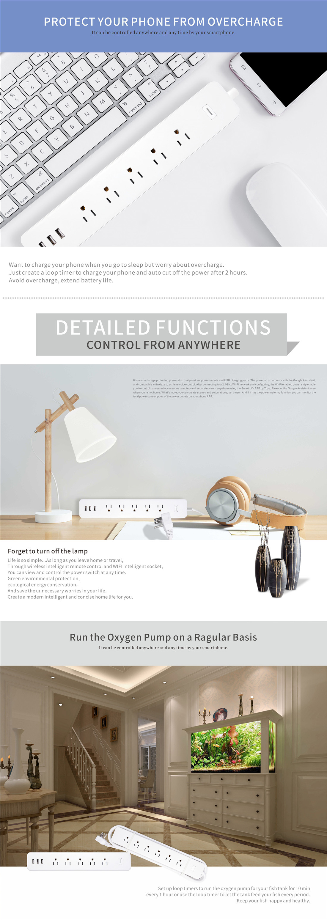 5 Way +USB US Standard 15A Wi-Fi Smart Power Strip Power Metering