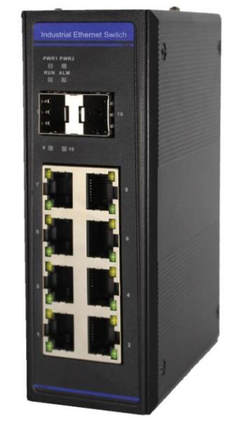 8x10/100/1000Base-TX to 2x100/1000Base-FX Managed Industrial Fiber Switch,