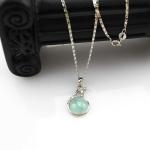 925 Sterling Silver Round Blue Chalcedony Cubic Zircon Pendant Necklace 18