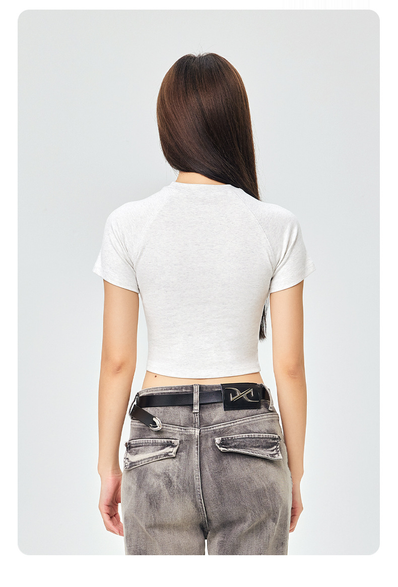 Custom Print Graphic Logo Cropped Baby Tee Shirt Womens Cotton Crop Top in Y2K Design