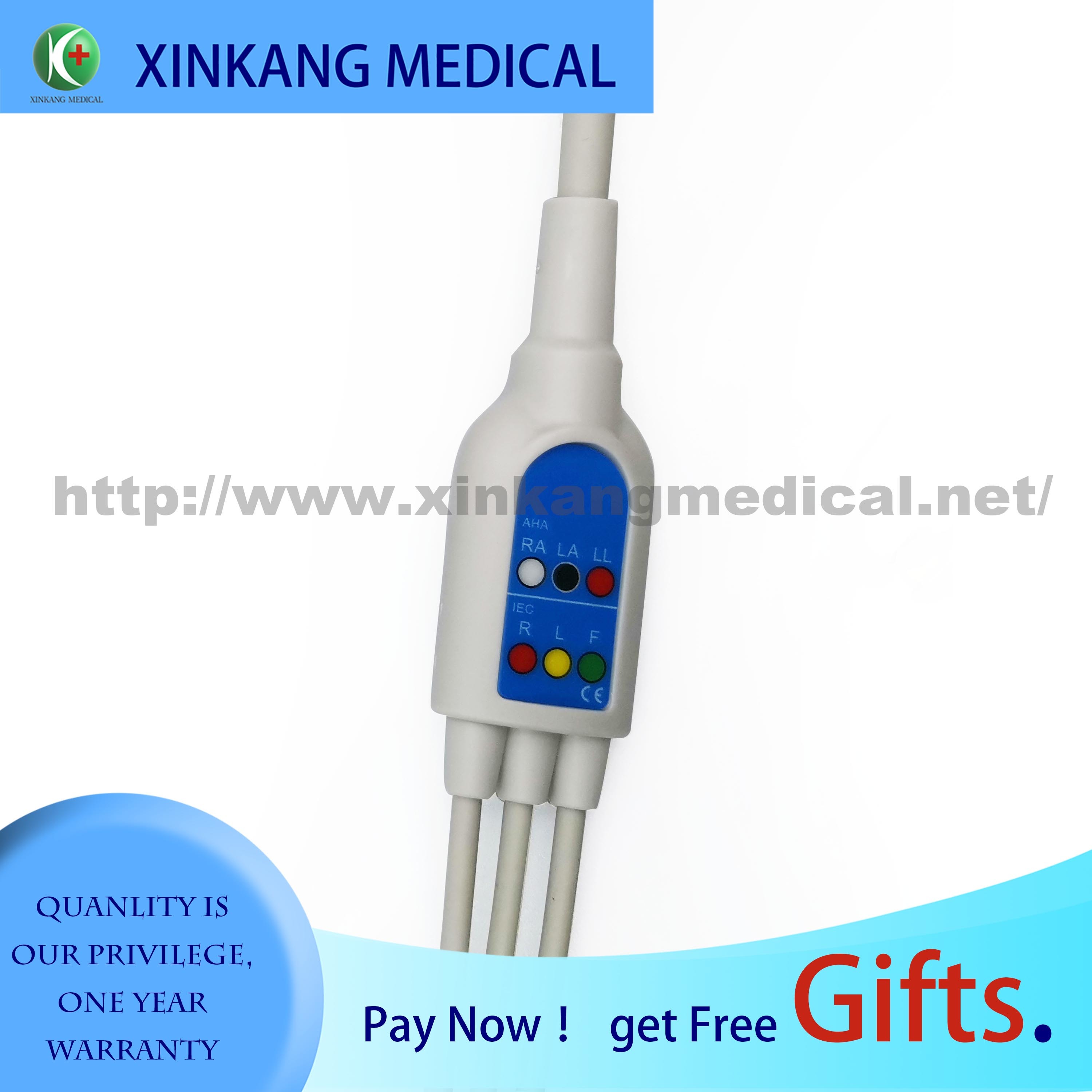 Medical Mindray ECG Cable Clip 6pin 3 Lead Far Infrared Disinfecting