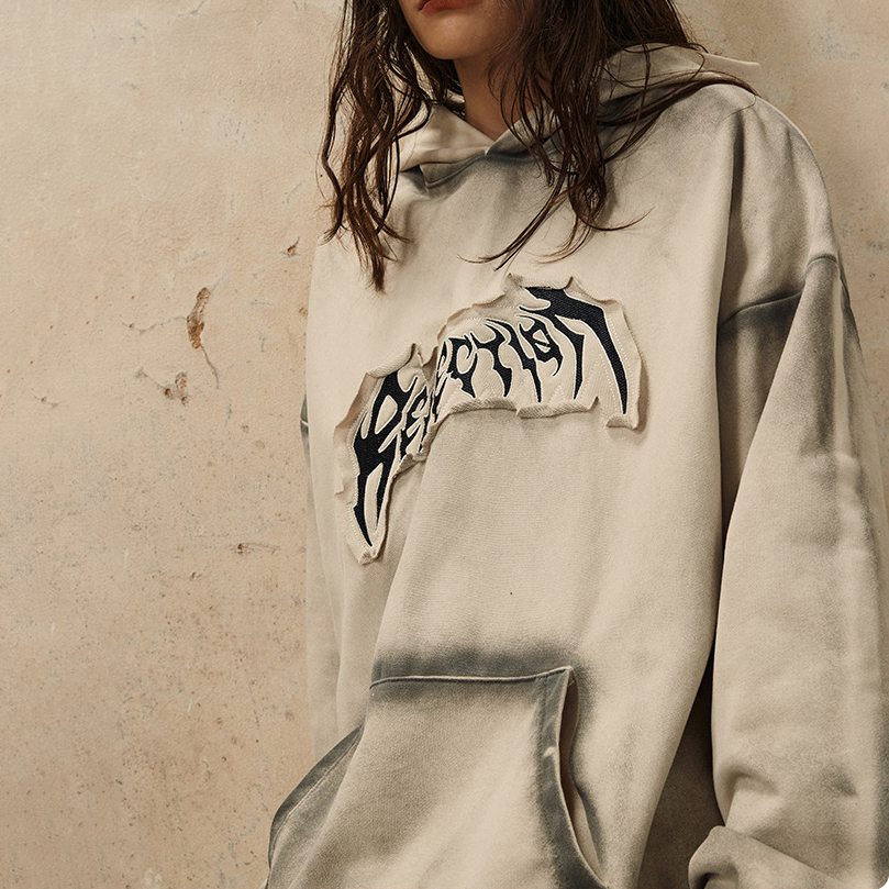 500gsm Knitted Oversized Patch Embroidery Logo Men'S Vintage Pullover Hooded Sweatshirt Men'S