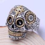 Mens Two Tone 925 Silver Skull Ring Retro Vintage Jewelry (XH052248W)