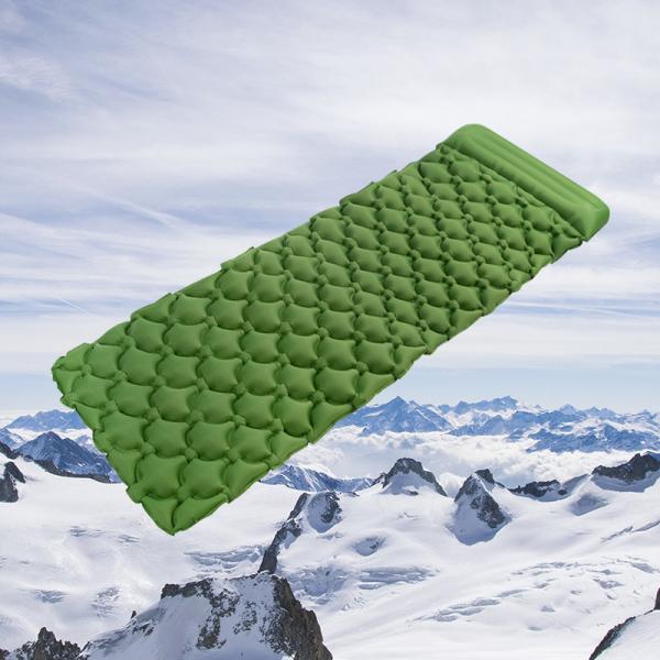 2.36" Thick Inflatable Camping Mat Green Outdoor Sleeping Mattress With Attached