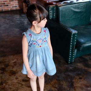 China 2016 Fashion Girl Kid's Sleeveless Skirt Floral Blue Jeans Q218 factory