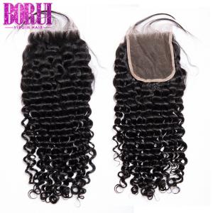 China 4*4 5*5 6*6 Brazilian Deep Curly Human Hair , Lace Closure With Baby Hair factory