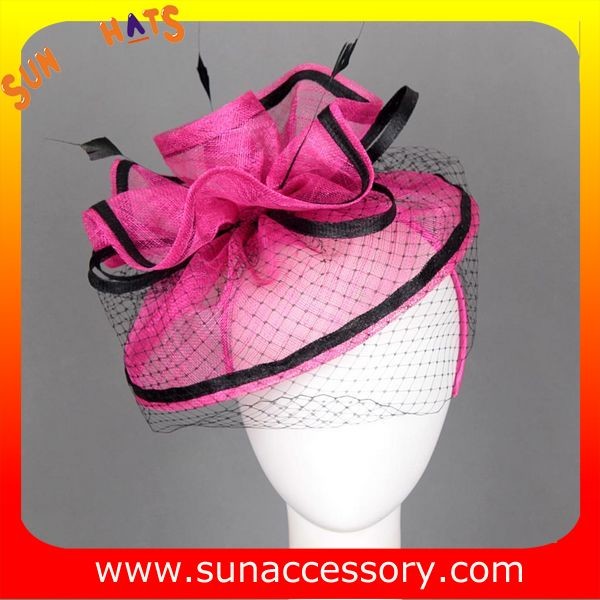 0918 hot sale fashion sinamay fascinators hats and caps with veil ,Fancy Sinamay fascinator from Sun Accessory