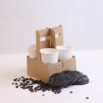 Eco - Friendly Disposable Coffee Cup Carrier Coffee Kraft Paper Cups Holder