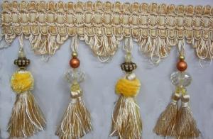 China Home textiles OEM handmade pompon ball chain beaded trimmings tassels fringes for curtain factory