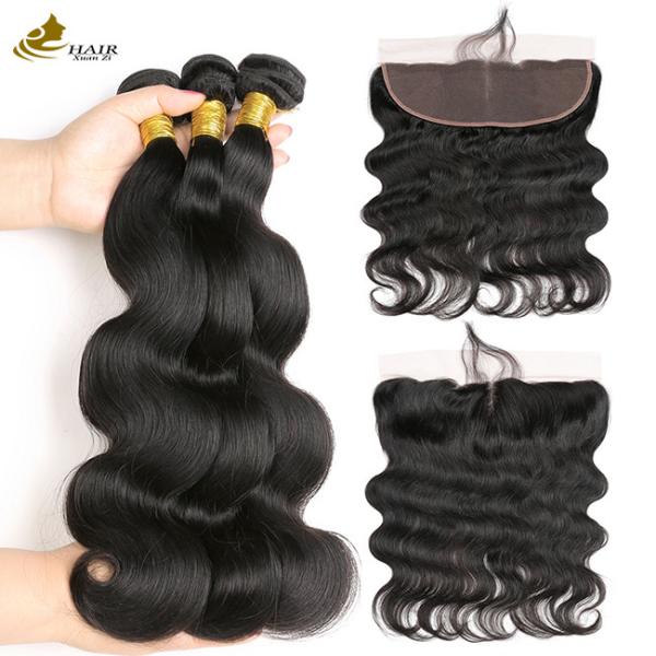 Ladies Remy Human Hair Extensions Bundles 100% Brazilian With Lace Frontal