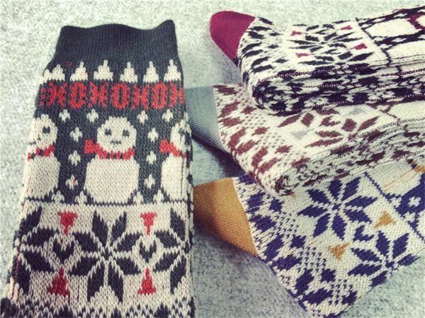 Midcalf length christmas snowman design winter acrylic dress hosiery for female