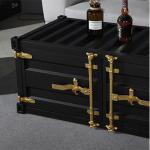 Black Iron Metal Shipping Container Coffee Table With Golden Handle