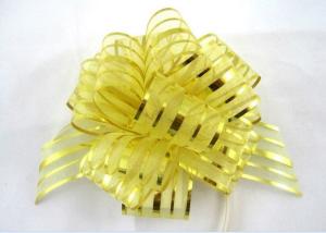 China Yellow Blue Pink Pom Pom Pull Bow , Organza Striped Ribbons with Long Tulle Tails factory