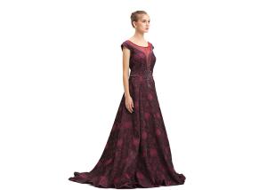 China Custom Long Tapestry Fabric Muslim Party Gown Floor Length Purple Red factory