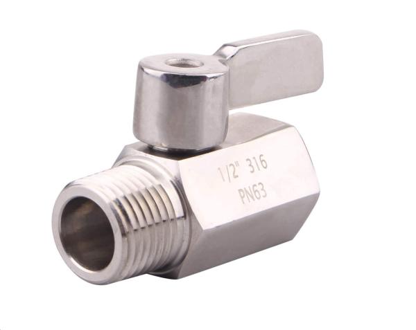 1/2" Stainless Mini Ball Valve with Female x Male NPT Thread and Stainless Steel