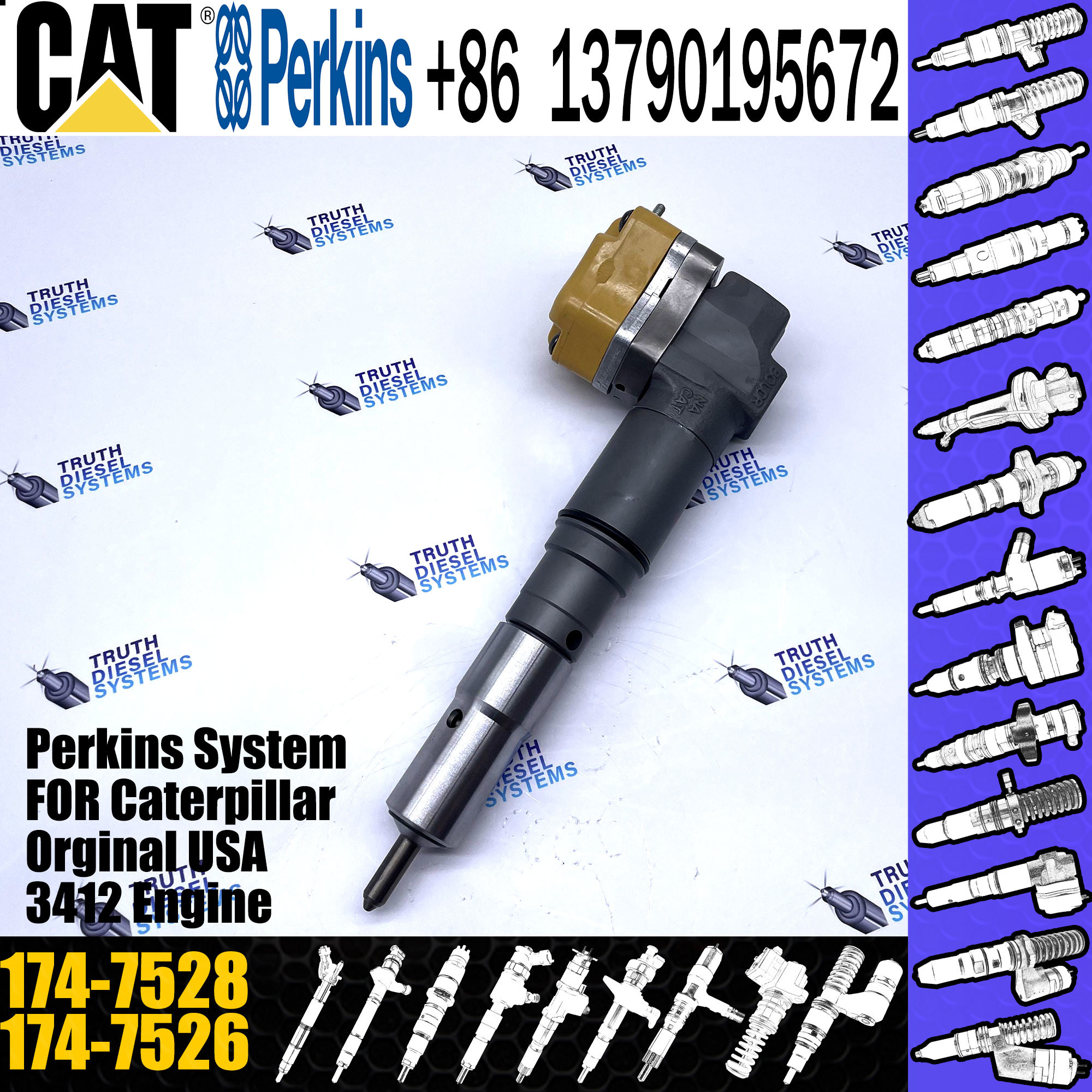 3412E Engine Diesel Injector 174-7526 232-1183 Common Rail Injector 174-7528