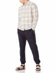 Beige Plaid 48% Cotton Mens Casual Linen Shirts Pointed Collar Long Sleeve