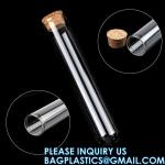 Plastic Glass Test Tubes with Cork Stoppers, Liquid Sample Vial, Leak-Proof,