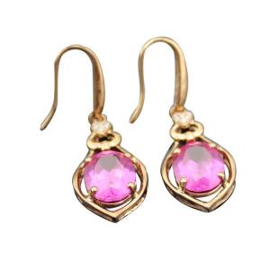China 18k Rose Gold Plated Sterling Silver Earrings with 7x9mm Pink Cubic Zirconia (PSJ0646) factory