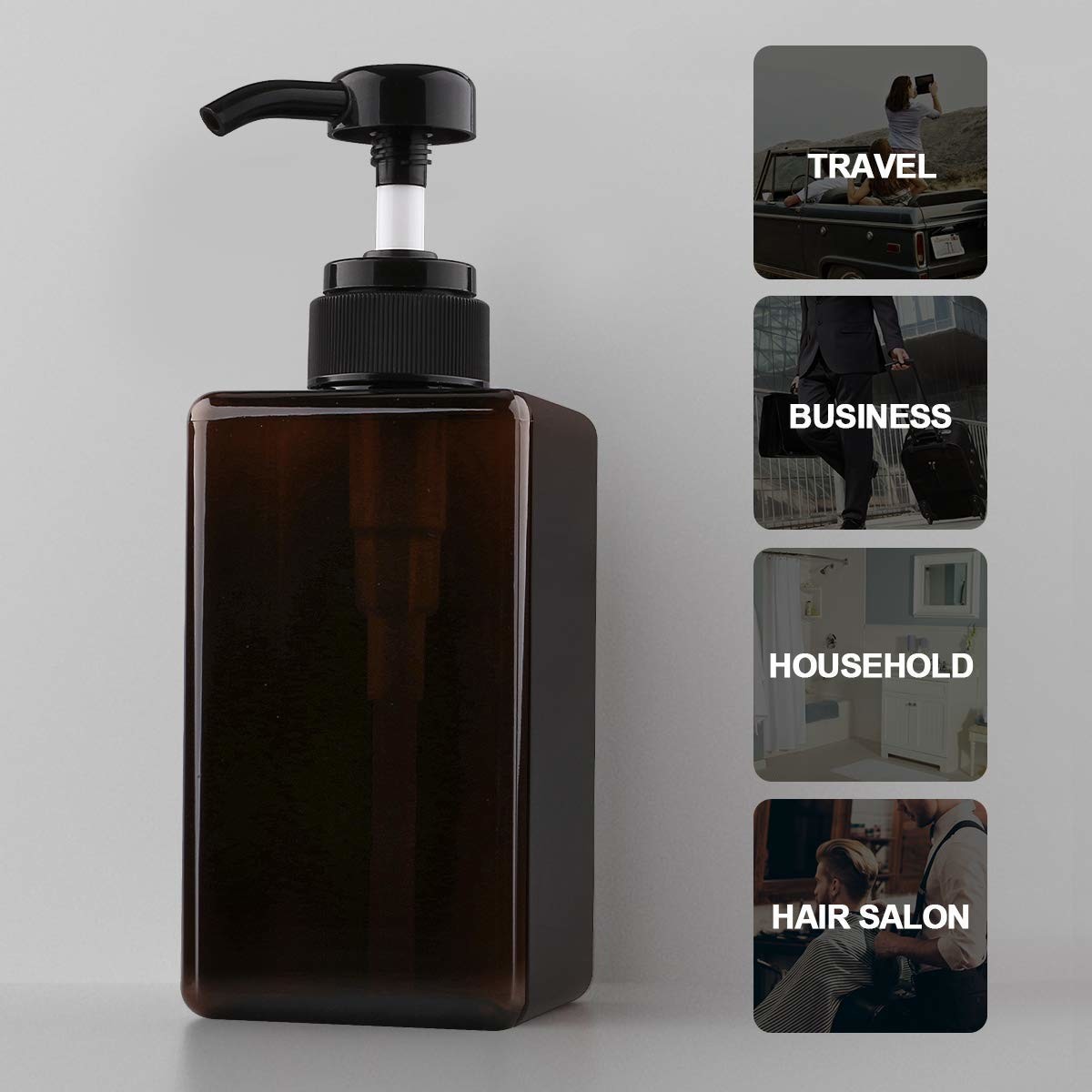 Square Brown Cosmetic PETG Bottle 450ml Large Capacity Reusable