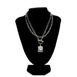 Silver Alloy Fashion Jewelry Necklaces Hip Hop Shaped Round Hoop