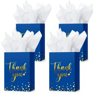 China Folding Custom Thank You Flat Bottom Kraft Paper Gift Bags With Handles Thank You Logo factory