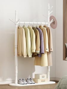 China ODM Floor Cloth Coat Rack Stand Hanger Bedroom In Polished Wood 98cm Width factory