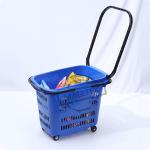 45L Plastic Supermarket Basket With 4 Wheels