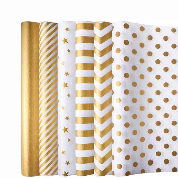 Gold Foil Gift Wrap Paper Bulk Custom With Logo Recyclable Gift Wrapping