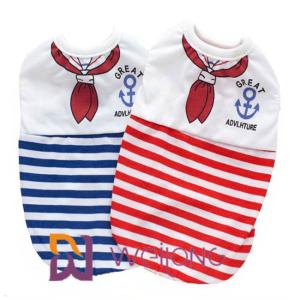 China Customized Digital Print Sailor Anchor Stripe Pet T Shirt For Puppy 100% Cotton factory