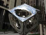 Contemporary Stainless Steel Sculpture Light Cube Highly Polished Plaza