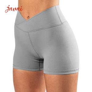 China 210gsm Women'S High Waisted Biker Shorts Cross Waist Workout Yoga Shorts factory