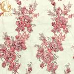 French Tulle Net Lace Fabric Pink 3D Flowers Embroidery For Party Dress