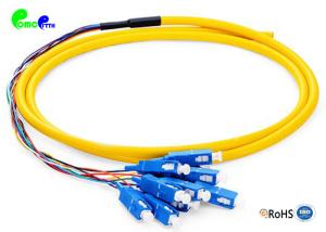 China 12 Cores SC UPC Pre - terminated Fibre Optic Pigtail G657A1 9 / 125μm Bunch fanout 0.9mm tail LSZH Jacket Yellow factory