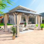 Gazebo Polycarbonate Double Roof Canopy Outdoor Aluminum Frame Pergola,