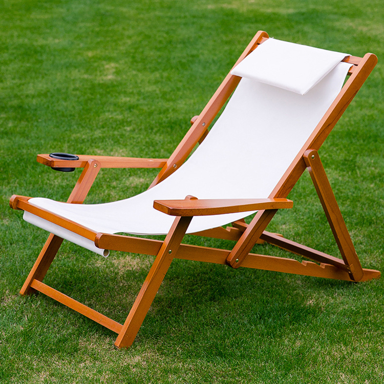 Solid Wood Folding Lounge Chair for Outdoor Garden Beach and Camping Foldable Design