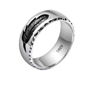 China Mens Womens Simple Plain 925 Sterling Silver Feather Band Ring Finger Jewelry（XH051739W） factory