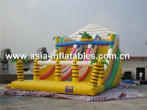 China Inflatable Triple Lanes Slide With Palm Tree For Beach Games / Water Games factory