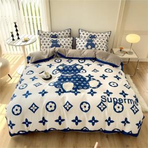 China Grid Twin Size Duvet Cover Bed Sheet Bedding Set 4-In-1 Brushed Cotton Nondisposable factory