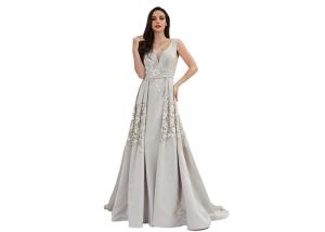 China Deep V Neck Soft Forging Fabric European Wedding Dresses Sweep Train Design factory