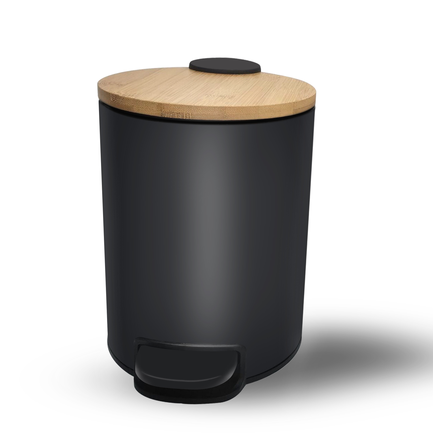 3L 5L Metal Round Garbage Pedal Bin with Bamboo Lid