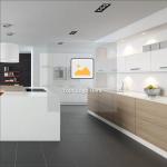 Wood Veneer Modular Kitchen Cabinets 18mm Melamine Board Marble Top Cupboard