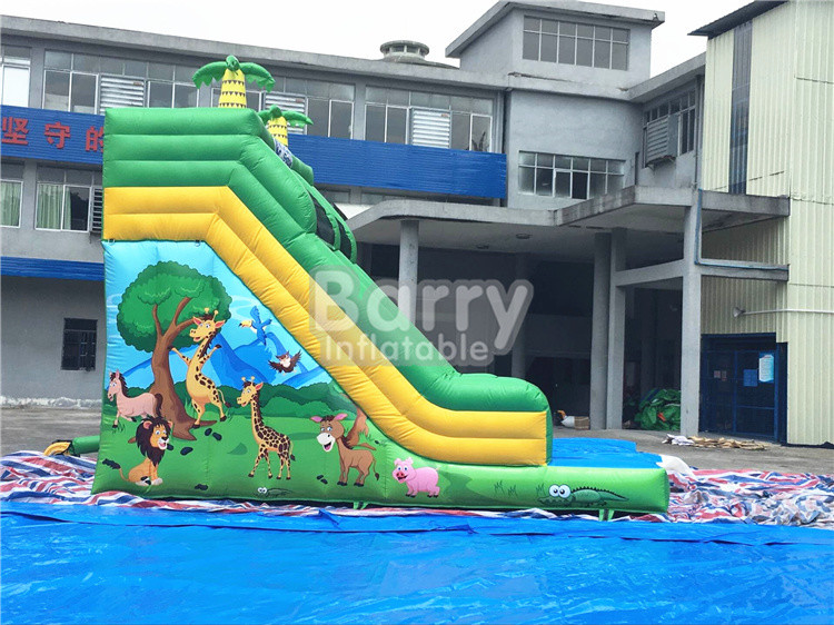 Single Lane Green Jungle Commercial Inflatable Slide Zoo Printing For Children